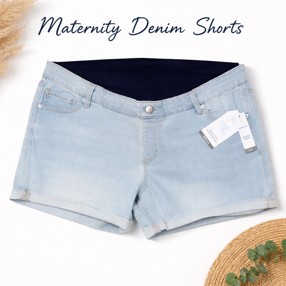 Light Blue Denim Women Maternity Shorts